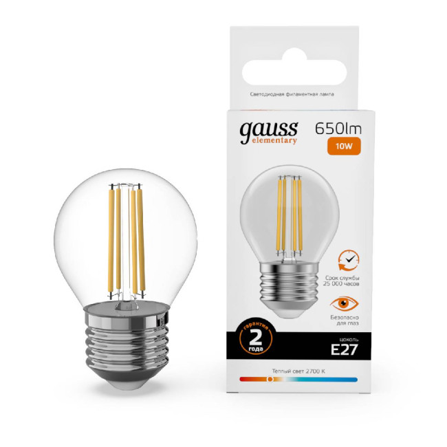 Лампа светодиодная Gauss Filament Elementary E27 10W 2700K 52210 Лампа светодиодная Gauss Filament Elementary E27 10W 2700K 52210