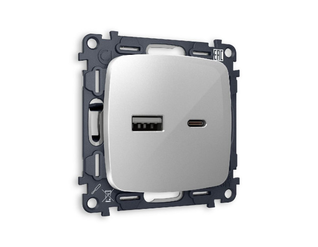 Комплект механизма розетки 2USB A+C 20W (быстрая зарядка) Ambrella Volt Omega MO411010 Комплект механизма розетки 2USB A+C 20W (быстрая зарядка) Ambrella Volt Omega MO411010