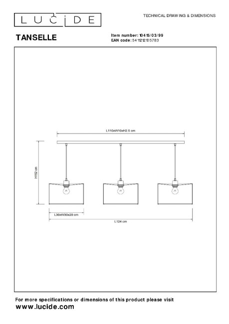 Подвесной светильник Lucide Tanselle 10415/03/99 Подвесной светильник Lucide Tanselle 10415/03/99