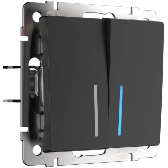 Выключатель Werkel двухклавишный с подсветкой черный матовый W1120108 4690389156717 Выключатель Werkel двухклавишный с подсветкой черный матовый W1120108 4690389156717