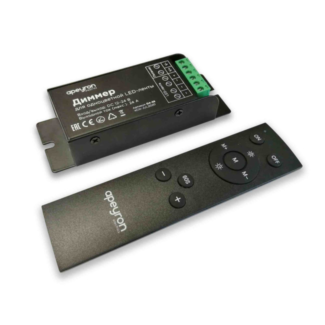 Диммер Apeyron 12/24В 288/576Вт 3 канала*8А IP20 пульт easy control радио 04-38 Диммер Apeyron 12/24В 288/576Вт 3 канала*8А IP20 пульт easy control радио 04-38