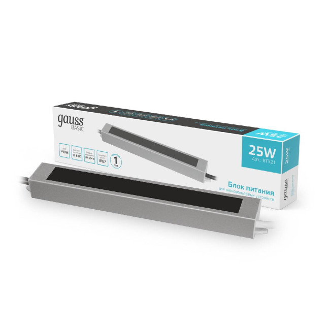 Блок питания Gauss Basic 25Вт DC12 IP67 BT521 Блок питания Gauss Basic 25Вт DC12 IP67 BT521