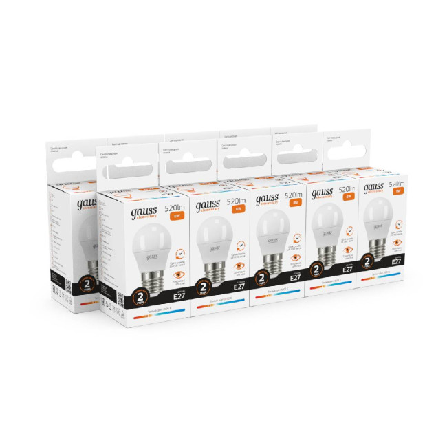 Лампа светодиодная Gauss E27 8W 3000K шар матовый 53218