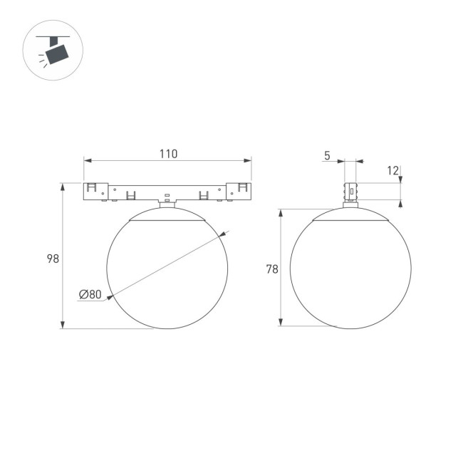 Трековый магнитный светильник Arlight MAG-MICROCOSM-SFERO-R80-7W Warm3000 (BK, 230 deg, 24V) (IP20 Металл) 051784 Трековый магнитный светильник Arlight MAG-MICROCOSM-SFERO-R80-7W Warm3000 (BK, 230 deg, 24V) (IP20 Металл) 051784