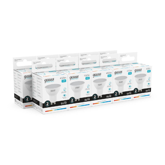 Лампа светодиодная Gauss GU10 5.5W 4100K матовая 13626 Лампа светодиодная Gauss GU10 5.5W 4100K матовая 13626