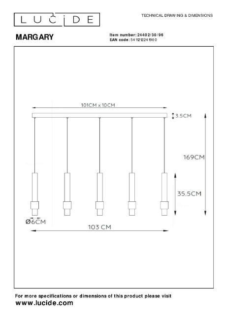 Подвесной светильник Lucide Margary 24402/30/96 Подвесной светильник Lucide Margary 24402/30/96