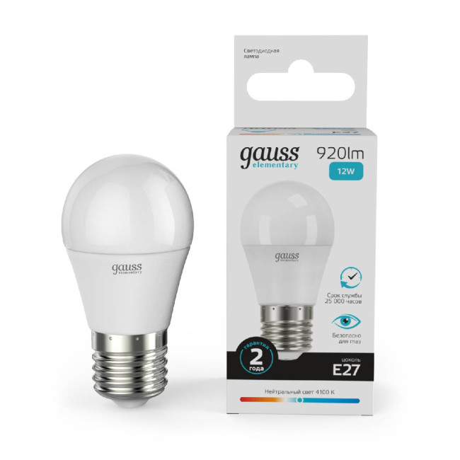 Лампа светодиодная Gauss E27 12W 4100K шар матовый 53222 Лампа светодиодная Gauss E27 12W 4100K шар матовый 53222
