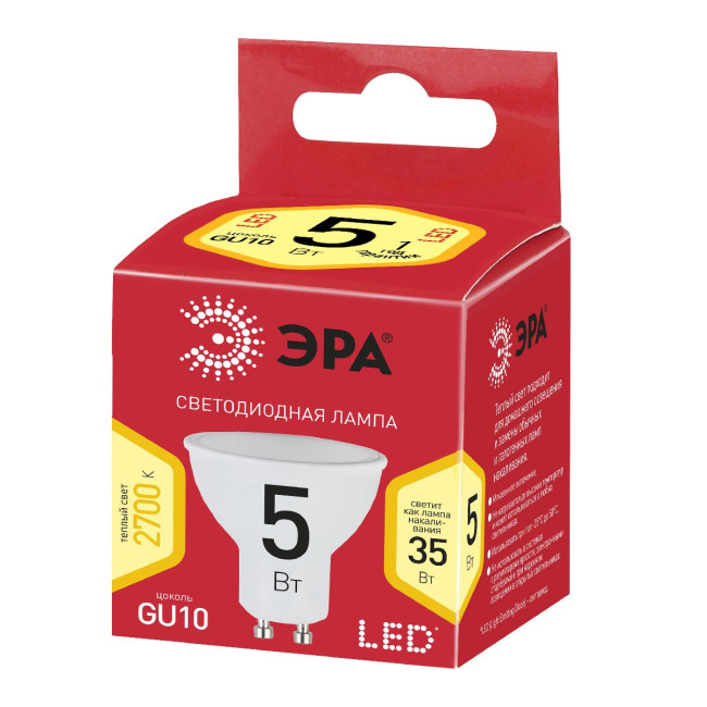 Лампа светодиодная Эра GU10 5W 2700K LED MR16-5W-827-GU10 R Б0051852 Лампа светодиодная Эра GU10 5W 2700K LED MR16-5W-827-GU10 R Б0051852