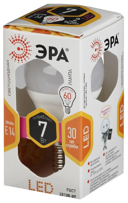 Лампа светодиодная Эра E14 7W 2700K LED P45-7W-827-E14 Б0020548 Лампа светодиодная Эра E14 7W 2700K LED P45-7W-827-E14 Б0020548