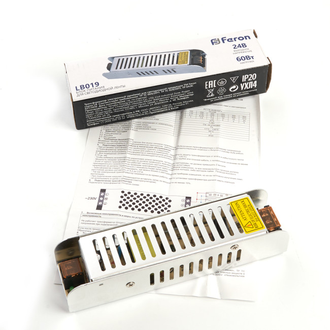 Трансформатор для светодиодной ленты Feron LB019 60Вт 24В IP20 48046 Трансформатор для светодиодной ленты Feron LB019 60Вт 24В IP20 48046