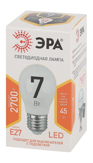Лампа светодиодная Эра E27 7W 2700K LED P45-7W-827-E27 Б0020550 Лампа светодиодная Эра E27 7W 2700K LED P45-7W-827-E27 Б0020550