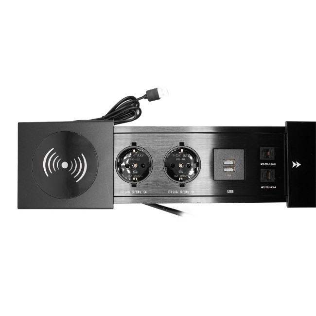 Блок розеток JX (Slide Top) (2 секции RJ-45 + 2 USB беспр.зарядка с кабелем питания) Mebax 00-00002893 Блок розеток JX (Slide Top) (2 секции RJ-45 + 2 USB беспр.зарядка с кабелем питания) Mebax 00-00002893