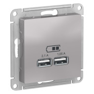 Розетка USB, 5В, 1 порт x 2,1 А, 2 порта х 1,05 А Systeme Electric AtlasDesign Алюминий ATN000333