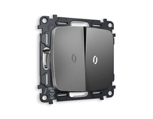 Комплект механизма 2-кл выключателя с подсветкой Ambrella Volt Omega MO654015