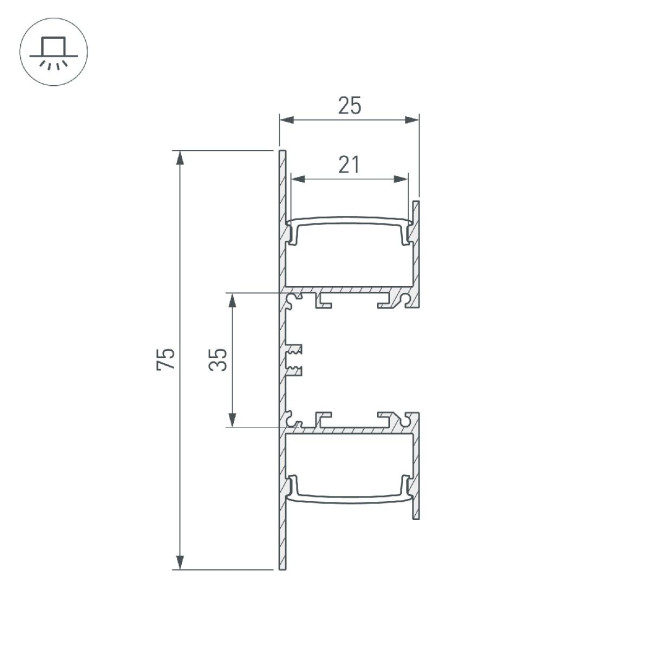Алюминиевый профиль Arlight WALL-2575-DUAL-2000 ANOD BLACK 052332 Алюминиевый профиль Arlight WALL-2575-DUAL-2000 ANOD BLACK 052332