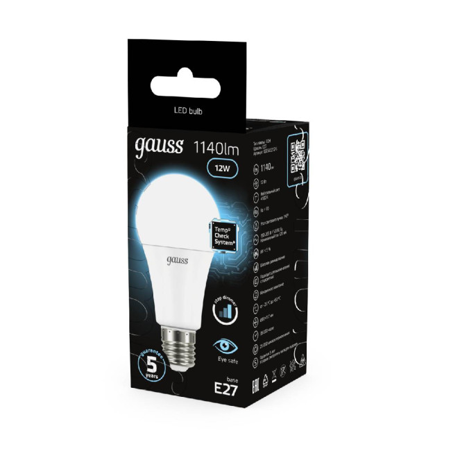 Лампа светодиодная диммируемая Gauss E27 12W 4100K груша матовая 102502212-S Лампа светодиодная диммируемая Gauss E27 12W 4100K груша матовая 102502212-S