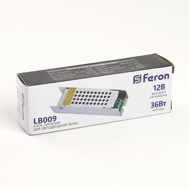 Блок питания для светодиодной ленты Feron LB009 12V 36W IP20 3A 176-264В 48007 Блок питания для светодиодной ленты Feron LB009 12V 36W IP20 3A 176-264В 48007