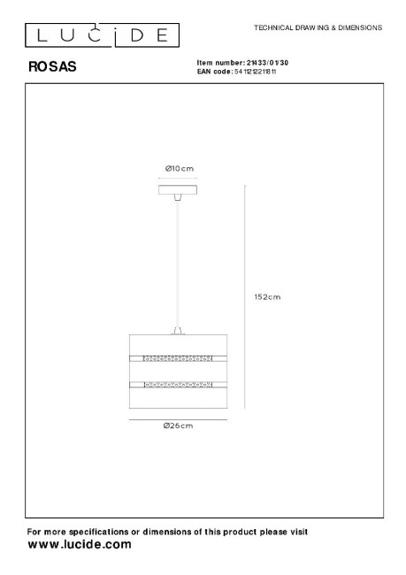Подвесной светильник Lucide Rosas 21433/01/30 Подвесной светильник Lucide Rosas 21433/01/30