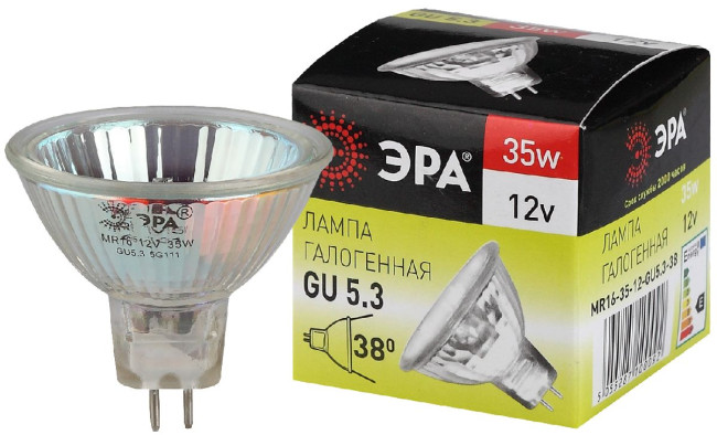 Лампа галогенная Эра GU5.3 35W 3000K GU5.3-MR16-35W-12V-CL C0027355 Лампа галогенная Эра GU5.3 35W 3000K GU5.3-MR16-35W-12V-CL C0027355