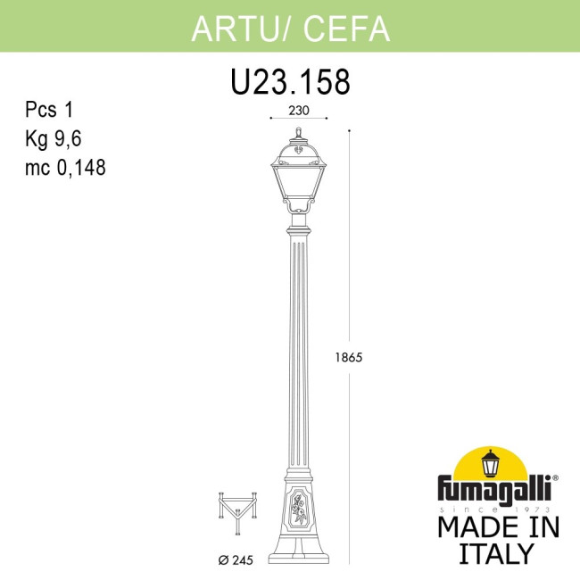 Садово-парковый светильник Fumagalli ARTU/CEFA U23.158.000.BYE27