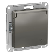 Розетка с/з, со шторками, с крышкой Systeme Electric AtlasDesign Сталь ATN000946