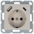 Розетка SHUKO с USB A+C с защитными шторками 16A 250V 2P+T USB 25W, цвет Тауп Jasmart G5501USB-25T