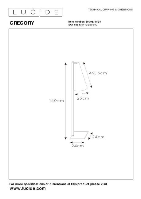 Торшер Lucide Gregory 30795/81/38 Торшер Lucide Gregory 30795/81/38