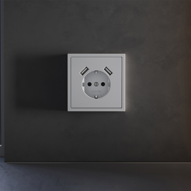 Накладка для розетки с заземлением и защитными шторками, с USB A+A Voltum S70 (серый) VLS000916 Накладка для розетки с заземлением и защитными шторками, с USB A+A Voltum S70 (серый) VLS000916