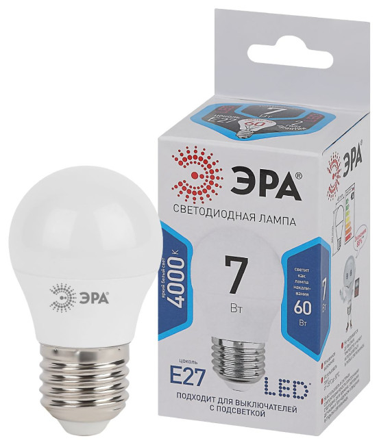 Лампа светодиодная Эра E27 7W 4000K LED P45-7W-840-E27 Б0020554 Лампа светодиодная Эра E27 7W 4000K LED P45-7W-840-E27 Б0020554