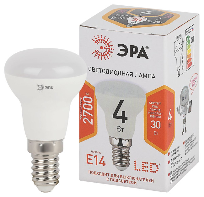 Лампа светодиодная Эра E14 4W 2700K LED R39-4W-827-E14 Б0017225 Лампа светодиодная Эра E14 4W 2700K LED R39-4W-827-E14 Б0017225