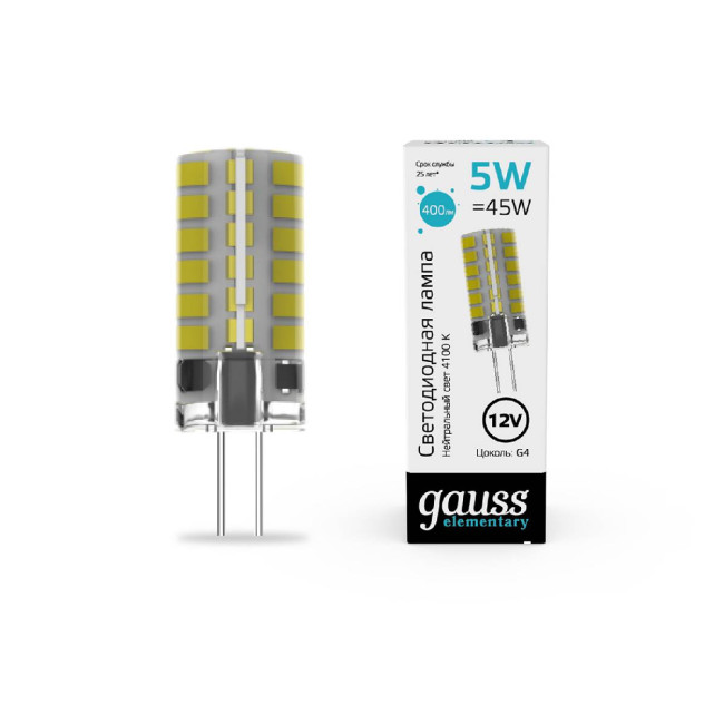 Светодиодная лампа Gauss Elementary G4 5W 4100K 18725 Светодиодная лампа Gauss Elementary G4 5W 4100K 18725
