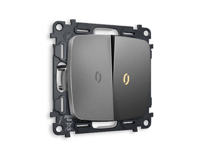 Комплект механизма 2-кл проходного выключателя с подсветкой Ambrella Volt Omega MO654030