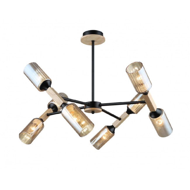 Люстра на штанге IMEX MD.5495-8-S-BK+WOOD Люстра на штанге IMEX MD.5495-8-S-BK+WOOD