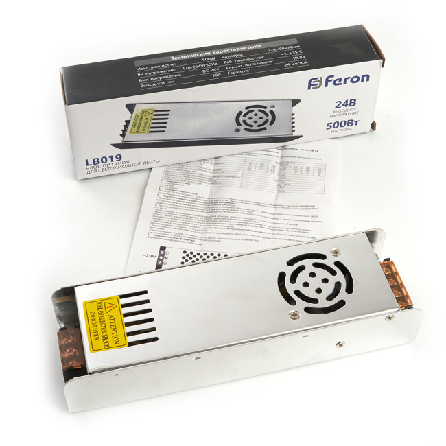 Трансформатор для светодиодной ленты Feron LB019 500Вт 24В IP20 48049 Трансформатор для светодиодной ленты Feron LB019 500Вт 24В IP20 48049