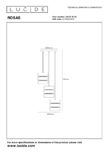 Подвесной светильник Lucide Rosas 21433/13/30 Подвесной светильник Lucide Rosas 21433/13/30