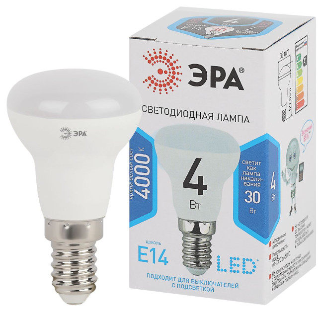 Лампа светодиодная Эра E14 4W 4000K LED R39-4W-840-E14 Б0020555 Лампа светодиодная Эра E14 4W 4000K LED R39-4W-840-E14 Б0020555