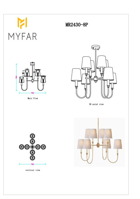 Люстра на штанге Myfar Gabriel MR2430-8P Люстра на штанге Myfar Gabriel MR2430-8P