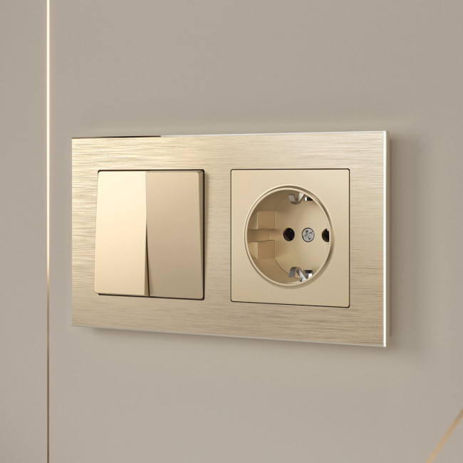 Выключатель двухклавишный Werkel шампань W1120011 4690389157134 Выключатель двухклавишный Werkel шампань W1120011 4690389157134