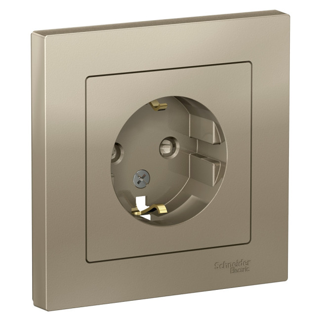 Розетка с/з со шторками, 16А, в сборе Systeme Electric AtlasDesign Шампань ATN000544 Розетка с/з со шторками, 16А, в сборе Systeme Electric AtlasDesign Шампань ATN000544