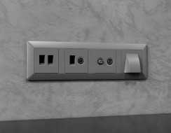 Комплект механизма компьютерной двойной розетки RJ-45 Ambrella Volt MA512110 (8P8C) CAT6 с автоматической защитной шторкой Alfa Сталь матовый Quant