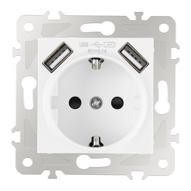 Розетка с заземлением, шторками + USB Arte Milano 203.47-1.white Розетка с заземлением, шторками + USB Arte Milano 203.47-1.white