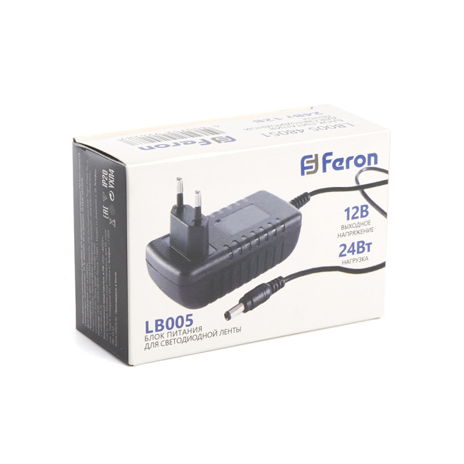 Трансформатор для светодиодной ленты Feron LB005 24Вт 12В IP20 48051 Трансформатор для светодиодной ленты Feron LB005 24Вт 12В IP20 48051