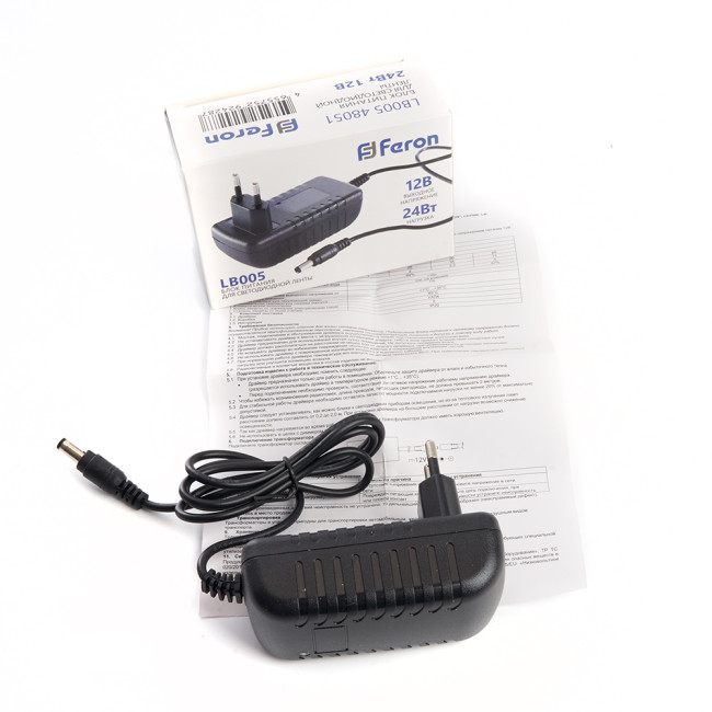 Трансформатор для светодиодной ленты Feron LB005 24Вт 12В IP20 48051 Трансформатор для светодиодной ленты Feron LB005 24Вт 12В IP20 48051