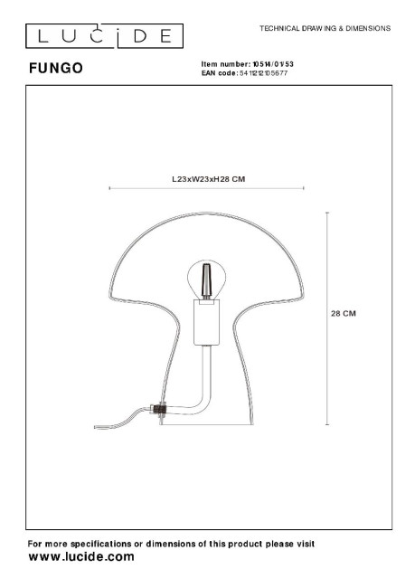 Настольная лампа Lucide Fungo 10514/01/53 Настольная лампа Lucide Fungo 10514/01/53