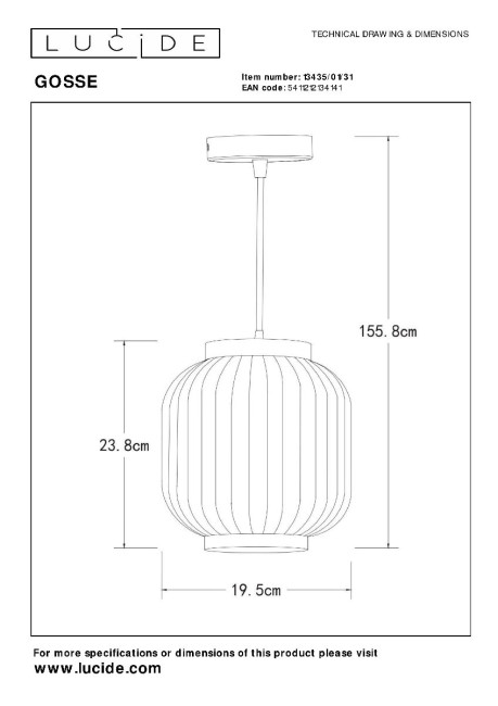 Подвесной светильник Lucide Gosse 13435/01/31 Подвесной светильник Lucide Gosse 13435/01/31