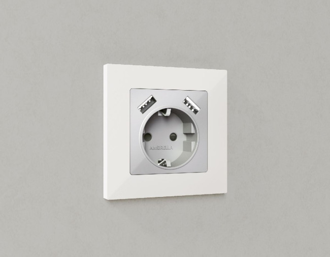 Лицевая панель для розетки с/з со шторками 2USB A+A Ambrella Volt Alfa AP4090 Лицевая панель для розетки с/з со шторками 2USB A+A Ambrella Volt Alfa AP4090