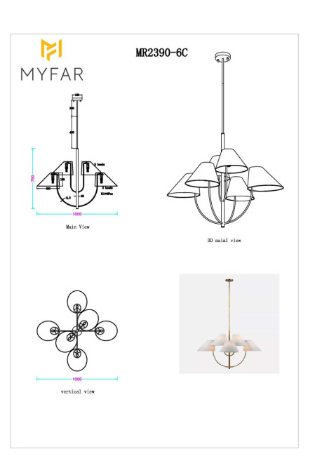 Люстра на штанге Myfar Lukas MR2390-6C Люстра на штанге Myfar Lukas MR2390-6C