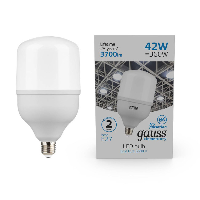 Лампа светодиодная Gauss E27 42W 6500K матовая 63234 Лампа светодиодная Gauss E27 42W 6500K матовая 63234