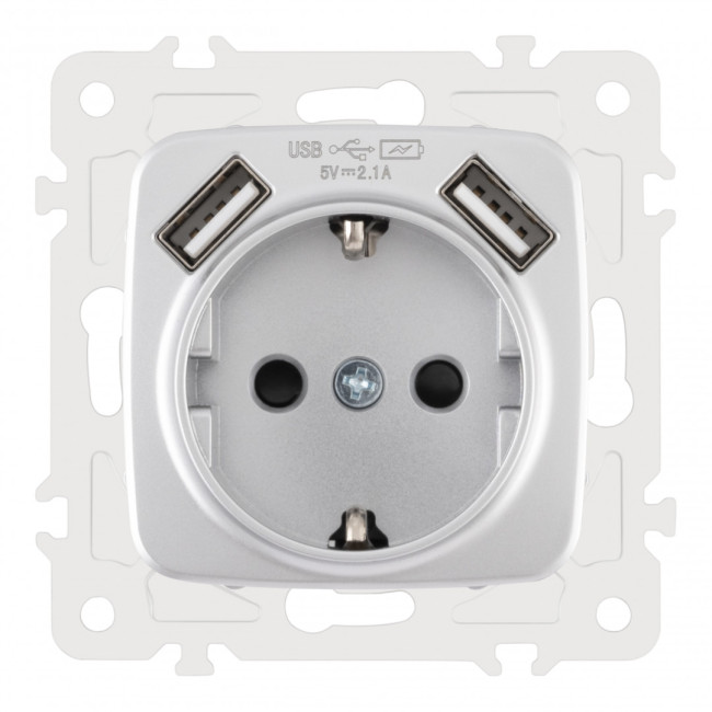 Розетка с заземлением, шторками + 2 USB Arte Milano 205.47-1.silver Розетка с заземлением, шторками + 2 USB Arte Milano 205.47-1.silver