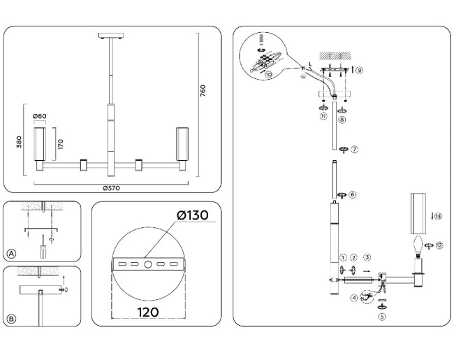 Люстра на штанге Ambrella Light High Light Heigh Light LH55511 Люстра на штанге Ambrella Light High Light Heigh Light LH55511